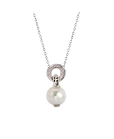 Suzy Levian New York Pink Sapphire & Lab-Grown White Sapphire & Freshwater Pearl Pendant Necklace in Sterling Silver by Suzy Levian