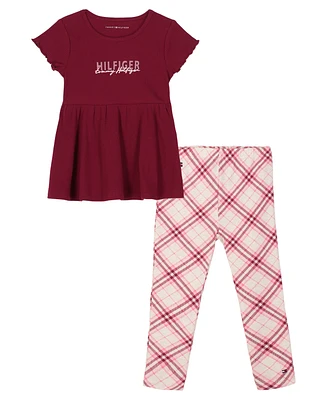 Tommy Hilfiger Toddler Girl Ribbed Peplum Tunic Plaid Leggings