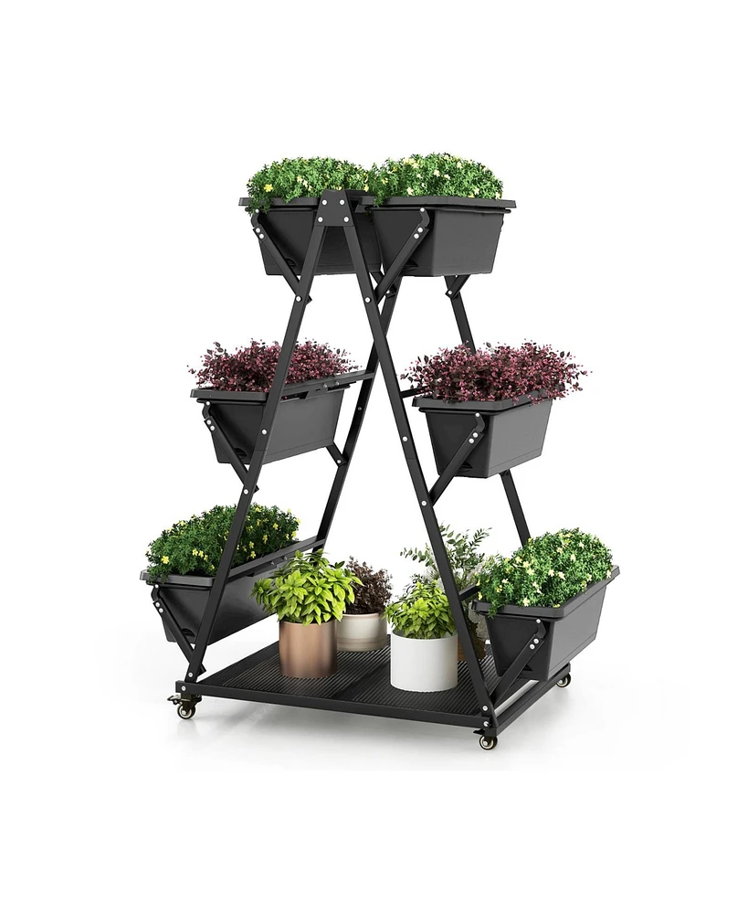 Slickblue 3-Tier Vertical Raised Garden Bed with 4 Wheels and 6 Container Boxes-Black