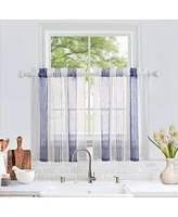 Caromio Vertical Stripe Textured Voile Sheer Kitchen Tier Window Curtain Pair, 54" x 30"