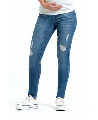 1822 Denim Maternity 30.5" Distressed Skinny Jean with Bellyband