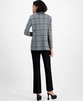 Bar Iii Womens Plaid Double Breasted Blazer Satin Sleeveless Cami Compression High Rise Flare Leg Pants Created For Macys