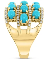 Effy Turquoise & Diamond (1/3 ct. t.w.) Multirow Statement Ring in 14k Gold