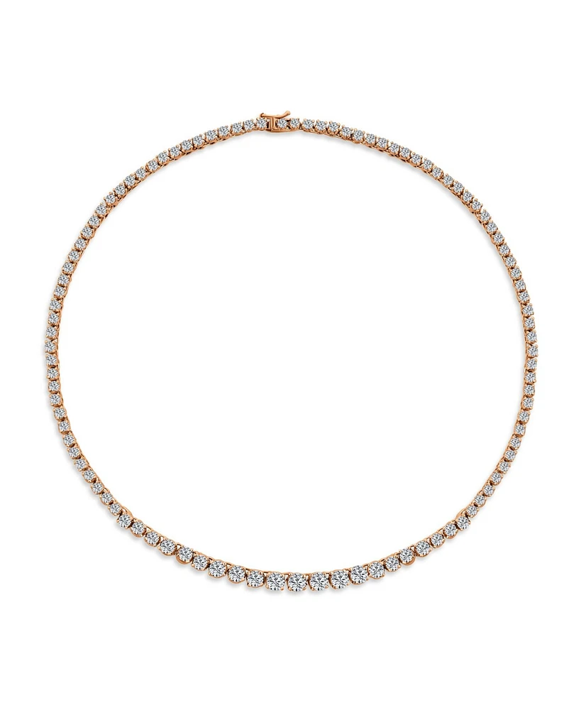 Bling Jewelry Classic Cubic Zirconia Graduated Cz Round Prong Set Statement Tennis Necklace Collar For Women Prom Rose Gold Plated