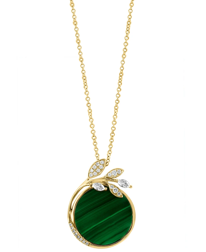 Effy Malachite & Diamond (1/4 ct. t.w.) Vine Disc 18" Pendant Necklace in 14k Gold