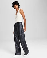 And Now This Women's Faux-Leather High-Rise Cargo Pants, Created for Macy's