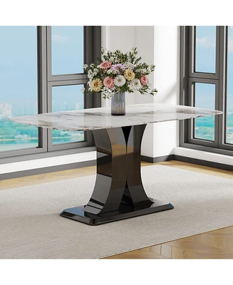 Simplie Fun Luxurious Faux Marble Dining Table with Modern X-Shaped Base