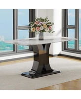 Streamdale Furniture Luxurious Faux Marble Dining Table with Modern X-Shaped Base