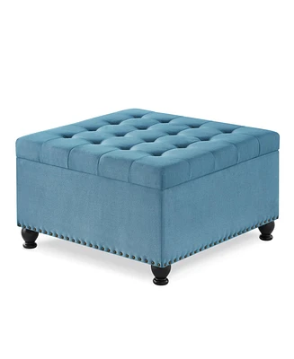 Simplie Fun Button Tufted Square Storage Ottoman with Wooden Legs for Living/Bedroom