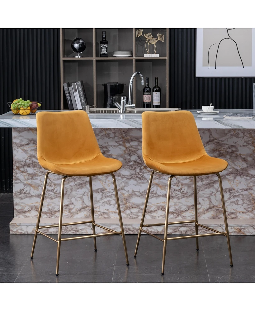 Streamdale Furniture Modern Velvet 26.50 Counter Height Stool, Set of 2, Gold