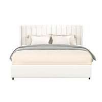 Streamdale Furniture Anda Patented 2-Drawers Storage Bed Queen Size Ivory Boucle Upholstered Platform Bed, Tufted Headboard, Wooden Slat Mattress Supp