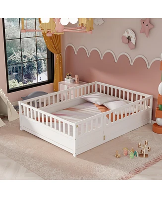 Streamdale Furniture Full size Floor bed, integral construction with super high security barrier, door, children's floor bed frame, Montessori wooden