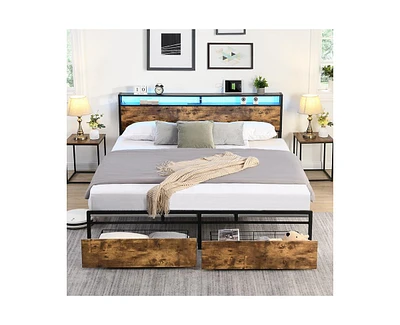 Streamdale Furniture King Bed Frame, Storage Headboard with Charging Station, Solid and Stable, Noise Free, No Box Spring Needed, Easy Assembly