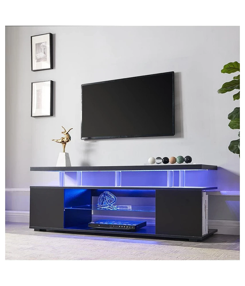 Simplie Fun Tv Led Gaming Entertainment Center with Ample Storage Space