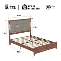 Streamdale Furniture Queen Size Bed Frame with Upholstered Headboard, Queen Bed Frame with Charging Station and Led Lights, Wood Slats, Dark Gray Line