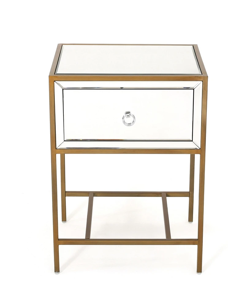 Simplie Fun Gleaming Mirrored Single Drawer Side Table for Natural Light Rooms