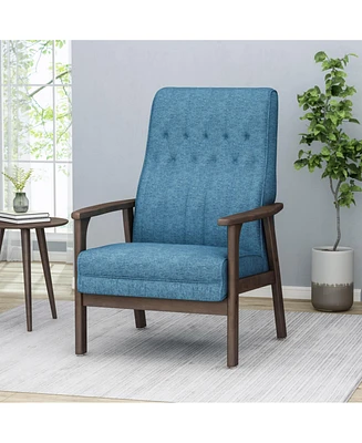 Simplie Fun Mid-Century Accent Chair with Tufted Stitching and Rubberwood Frame