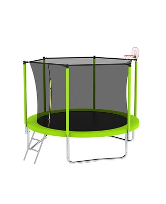 Simplie Fun 8FT Trampoline with Safety Enclosure Net, Basketball Hoop, Ladder