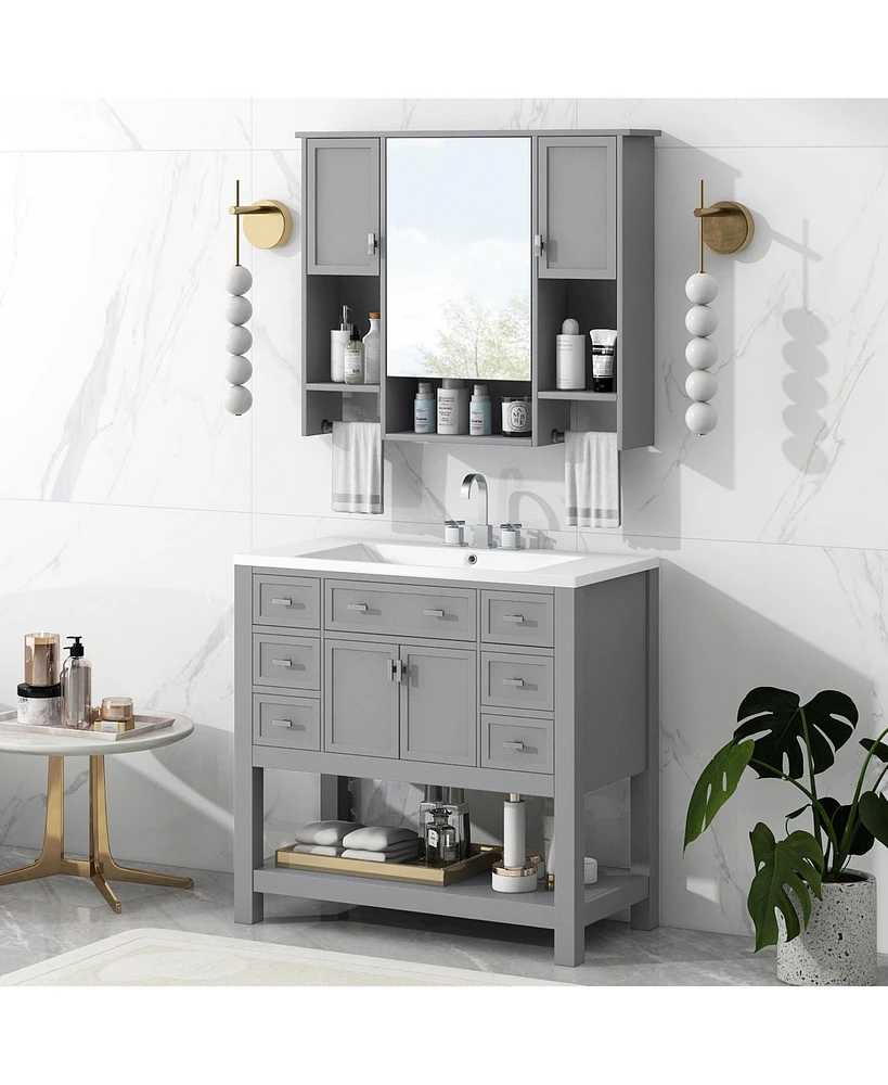 Simplie Fun Modern Bathroom Vanity with Mirror Cabinet and Ample Storage