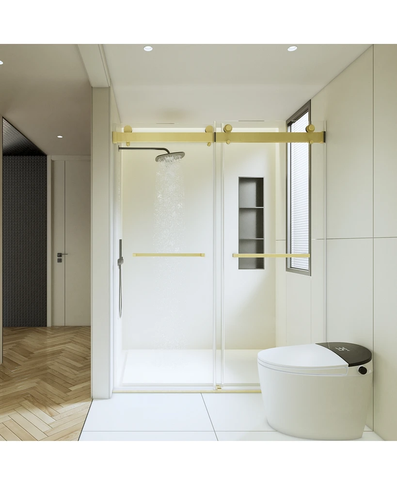 Simplie Fun AdjustableSemi-Frameless Shower Door with Double Bypassing Sliding System for Easy Access