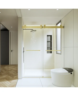 Streamdale Furniture AdjustableSemi-Frameless Shower Door with Double Bypassing Sliding System for Easy Access