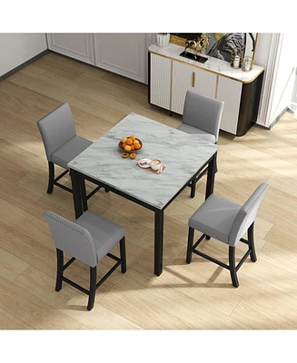 Simplie Fun Durable Grey Dining Set with Space-Saving Design and Ergonomic Comfort