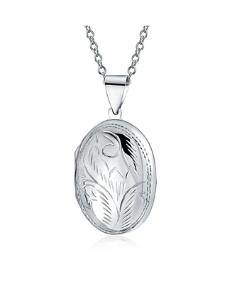 Bling Jewelry carved Floral Leaf Photo Oval Shape Lockets For Women That Hold Pictures Silver Locket Necklace Pendant