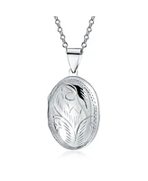 Bling Jewelry carved Floral Leaf Photo Oval Shape Lockets For Women That Hold Pictures Silver Locket Necklace Pendant