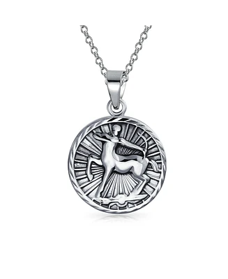 Bling Jewelry Sagittarius Zodiac Sign Astrology Horoscope Round Medallion Pendant For Women Necklace Sterling Silver