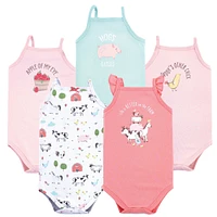 Hudson Baby Baby Girls Cotton Sleeveless Bodysuits Farm Animals, 5-Pack