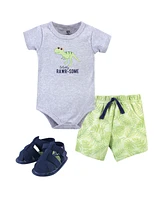 Hudson Baby Baby Boys Cotton Bodysuit, Shorts and Shoe 3pc Set, Rawr-Some Dino - Rawr