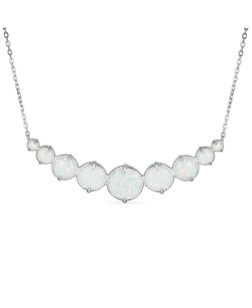 Bling Jewelry Statement White Synthetic Opal 9 Multi Round Circle Graduated Collar Necklace For Women Sterling Silver