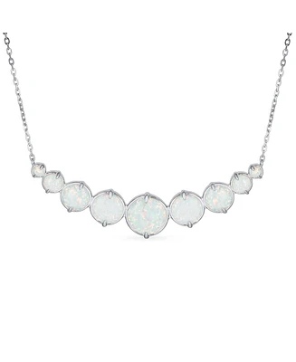 Bling Jewelry Statement White Synthetic Opal 9 Multi Round Circle Graduated Collar Necklace For Women Sterling Silver