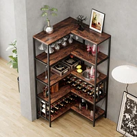 Streamdale Furniture Industrial Corner Wine Rack with Glass Holder and Ample Storage