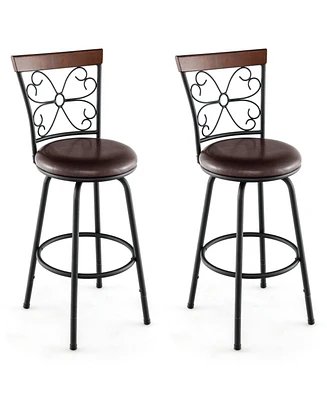 Slickblue 2 Pieces 24-30 Inch Adjustable Pu Cushioned Swivel Barstools-Brown