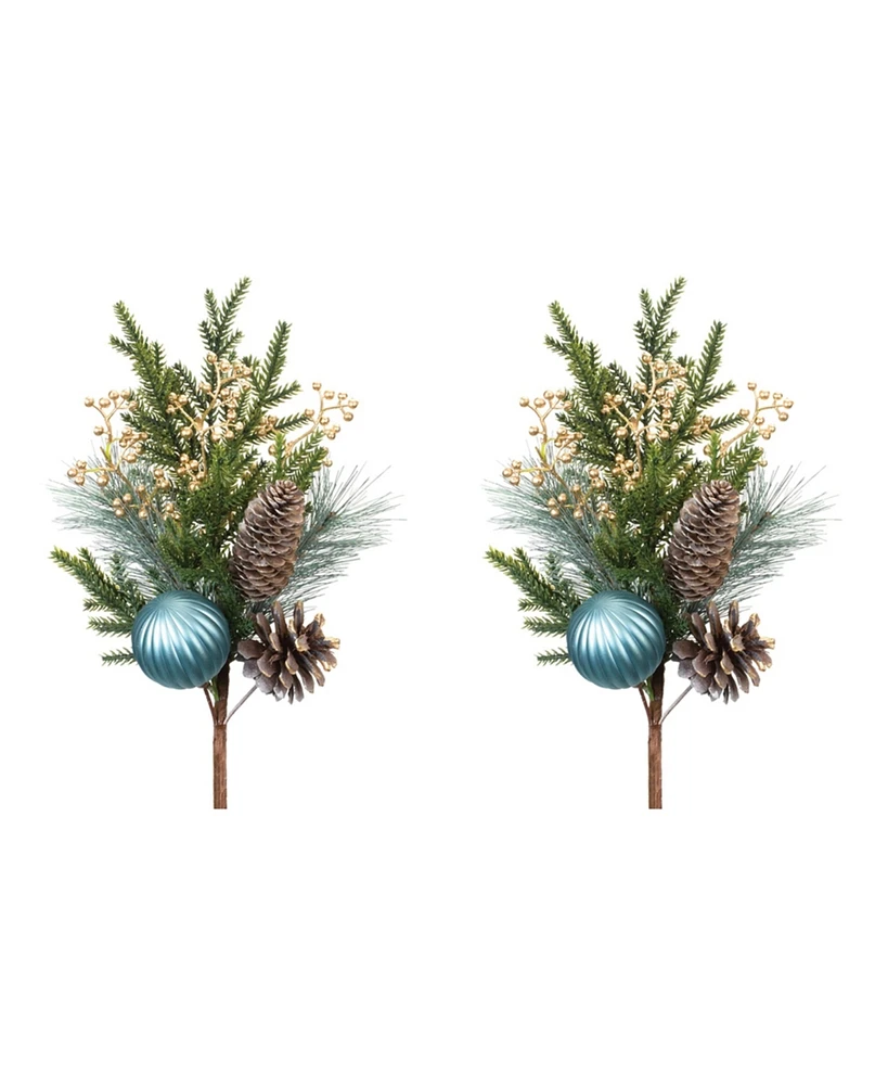 Slickblue Set of 2 Pine Sprays with Ornament for Seasonal Decor