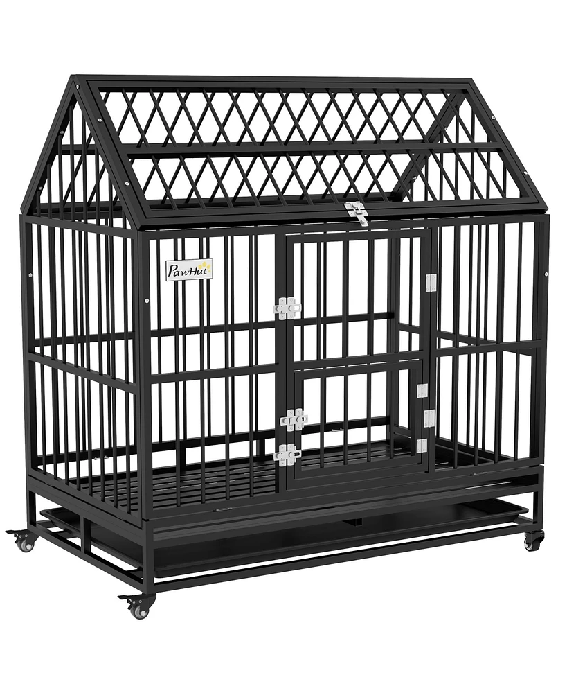 PawHut 48" Steel House Dog Crate with Wheels, Black