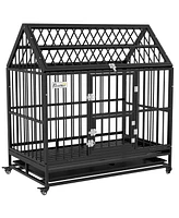 PawHut 48" Steel House Dog Crate with Wheels, Black