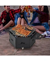 Slickblue Portable Charcoal Grill Stove Rotatable with Foldable Body and Legs with Handles