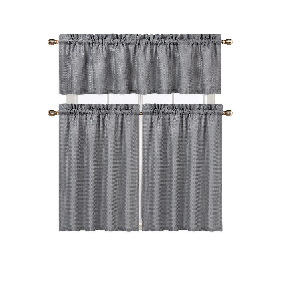 Caromio 3Pc Waffle Weave Rod Pocket Kitchen Curtain Tier and Valance Set