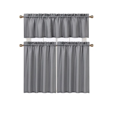 Caromio 3Pc Waffle Weave Rod Pocket Kitchen Curtain Tier and Valance Set