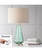 360 Lighting Julia Modern Coastal Table Lamp 26 1/2" High with Table Top Dimmer Sea Foam Green Glass Off White Fabric Drum Shade for Bedroom Living Ro