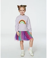 Deux par Big Girls Super Soft Sweatshirt Dress With Rainbow Tulle Skirt