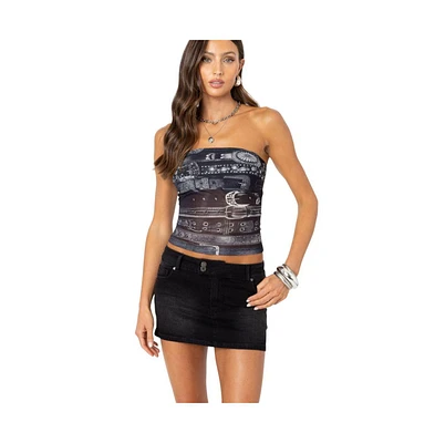 Edikted Women's Layered Belt mesh tube top - Black-and