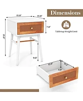Sugift 1-Drawer Modern Bedside Table with Solid Wood Legs