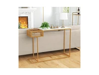 Slickblue Rectangular White Faux Marble Console Table with Storage-Gold