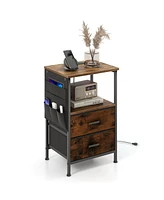 Slickblue Industrial Bedside Table with Usb Ports and Ac Outlets for Bedroom Living Room-1 Piece