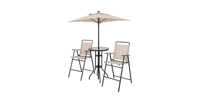 Slickblue 4 Pieces Outdoor Bar Set with Umbrella-Beige