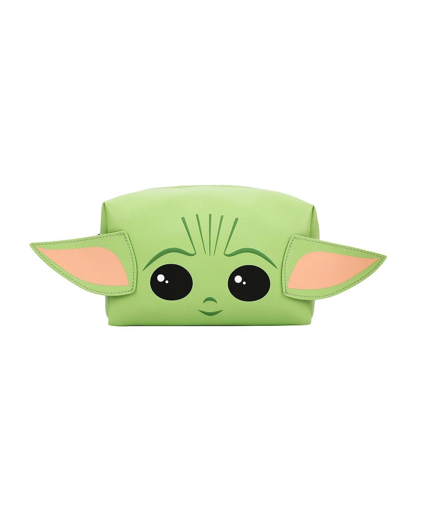 Star Wars: The Mandalorian Big Face Grogu with Applique Ears on Green Pu Cosmetic Bag