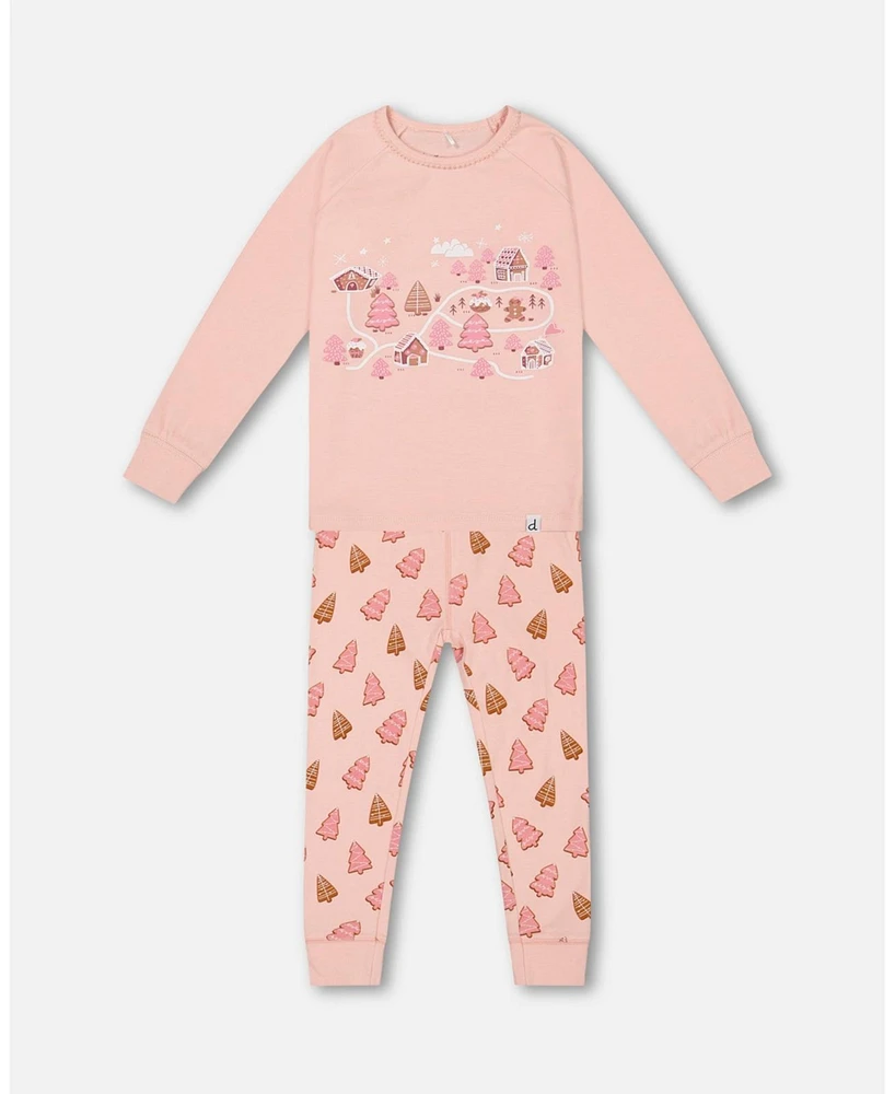 Deux par Toddler Girls Organic Cotton Two Piece Pajama Set Pink Christmas Cookies - Toddler|Child